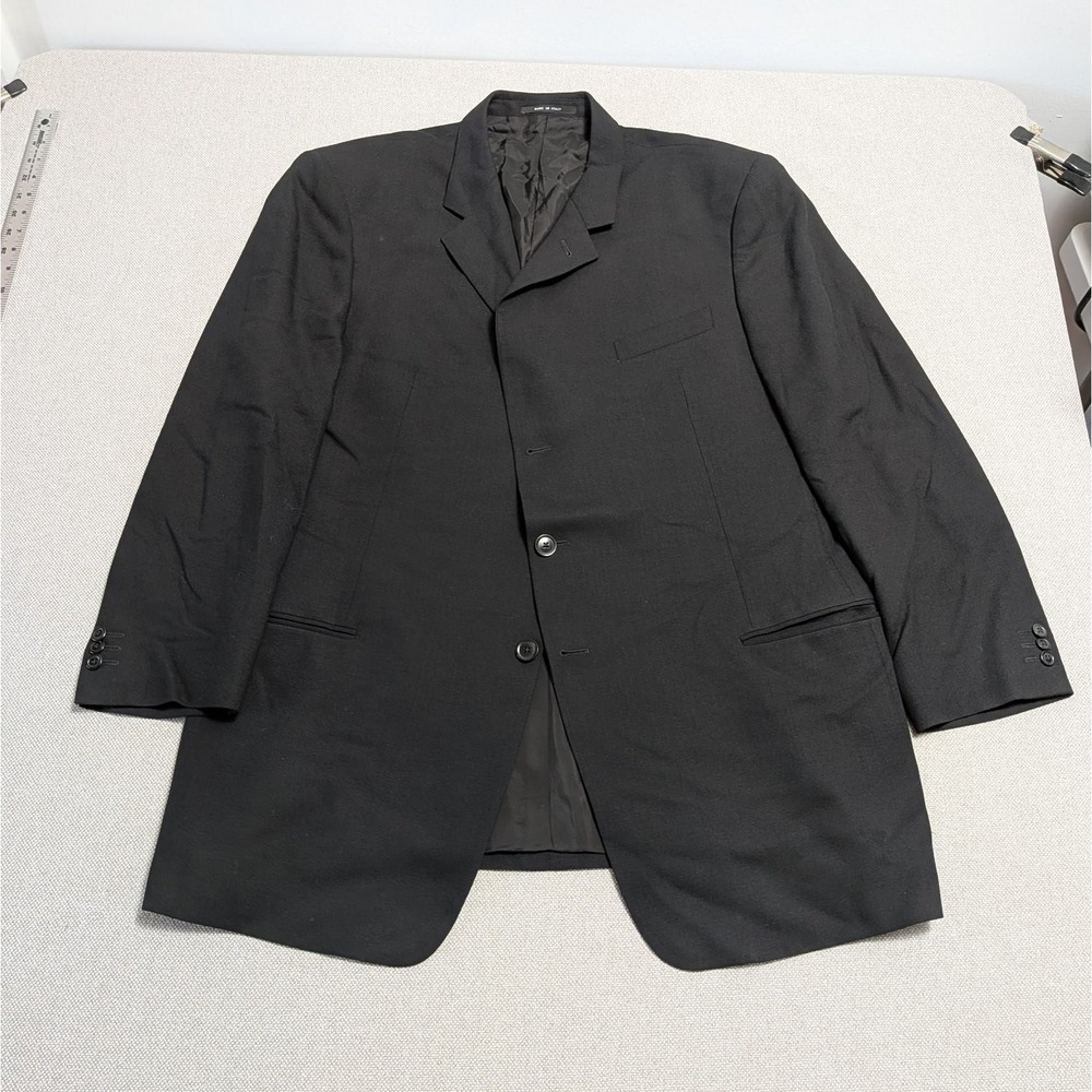 ARMANI COLLEZIONI Men's 48L Suit Jacket Black 100% Wool Notch Italian Prom